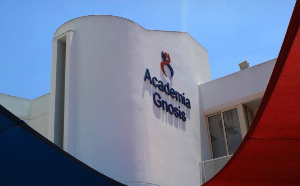 The Academia Gnosis school building in Nicosia, Cyprus, with its name on the white facade